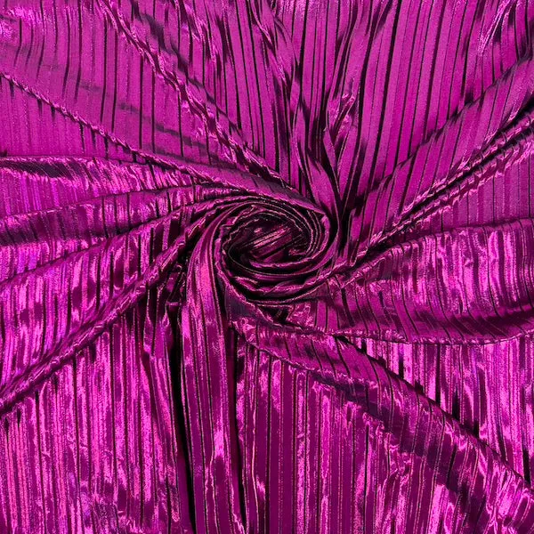 Fuchsia Metallic Pleated Foil Polyester Spandex Fabric