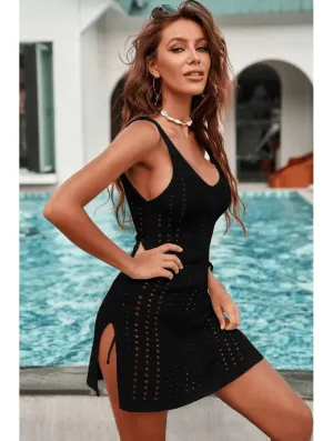 HOLLOW OUT CROCHET COVER UP - BLACK