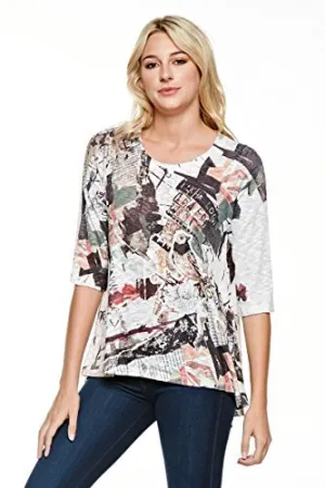 Inoah - Free Bird, 3/4 Sleeve Hi Lo A-Line Hem Wearable Art colorful Printed Top