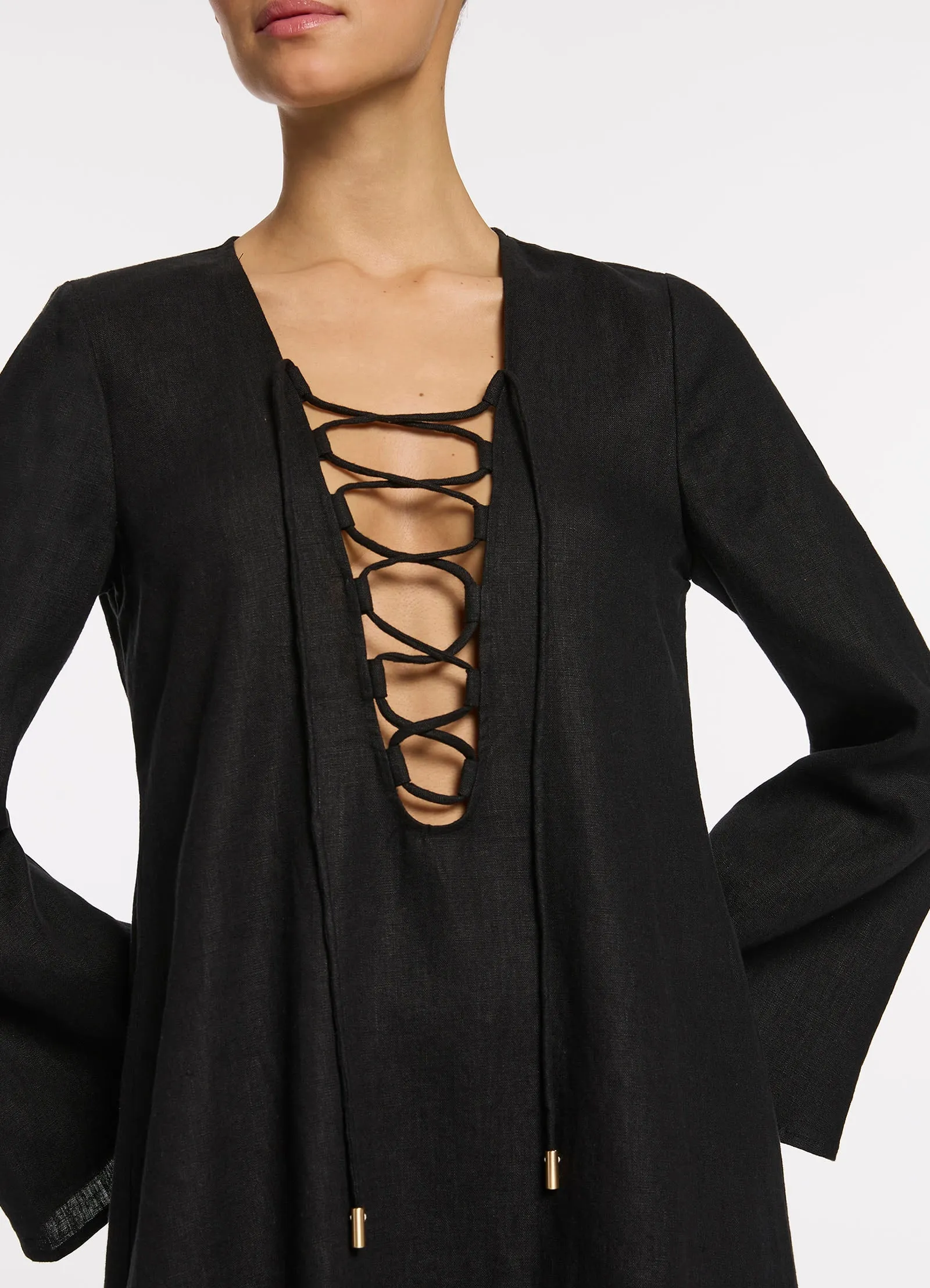 Joali Tie Front Mini Coverup - Black