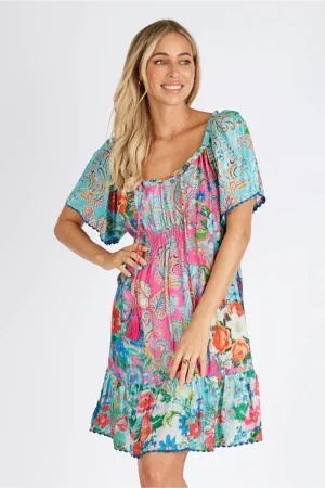 Lula Life Finch Shirred Printed Dress