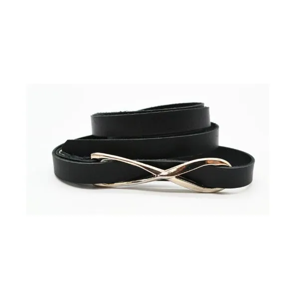 MARENGO - Women's Black Genuine Leather Skinny Belt