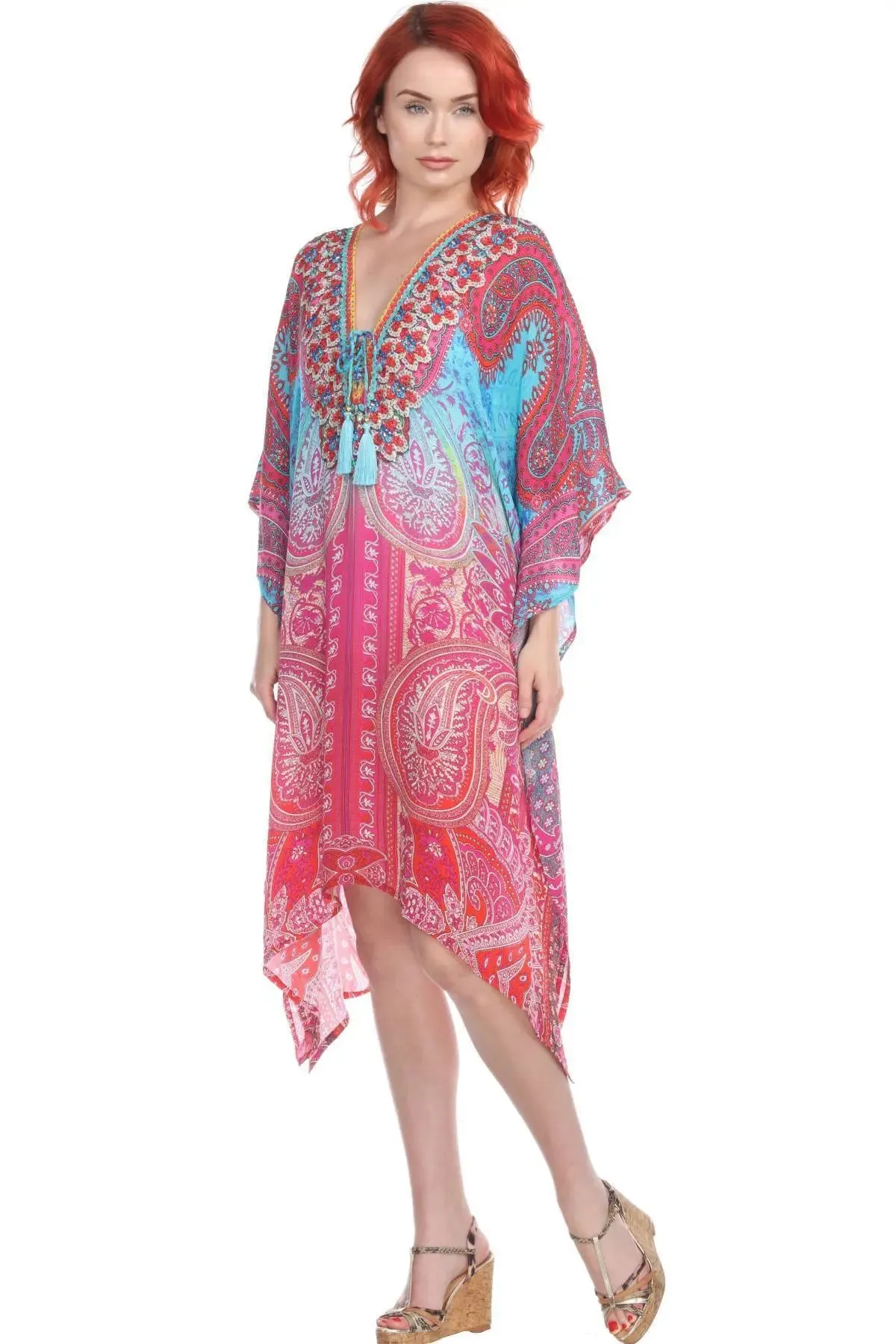 Elegant Multi-Color Viscose Silk Designer Kaftan Dress for Women