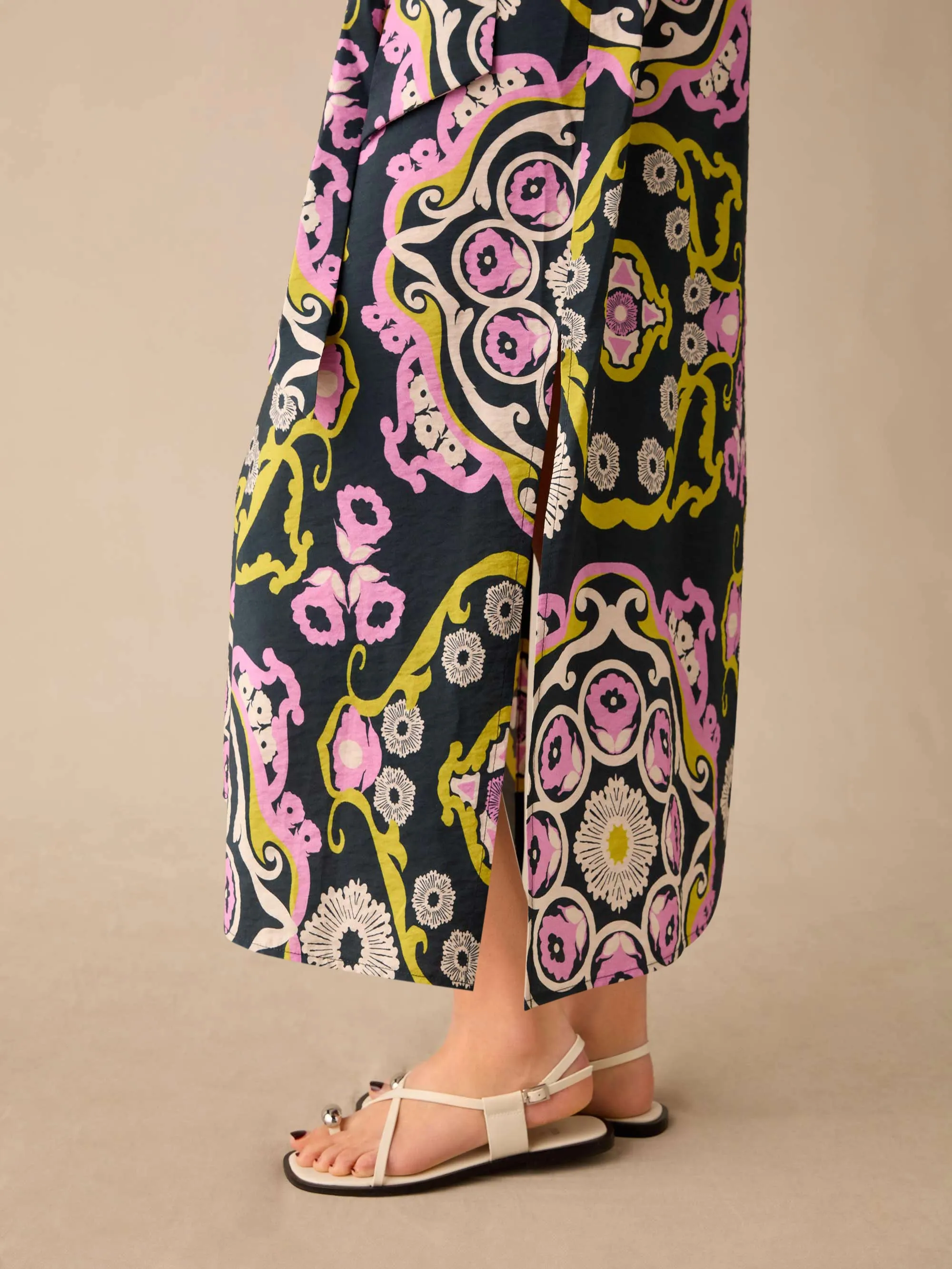 Multi Geo Print Tie Belt Dress