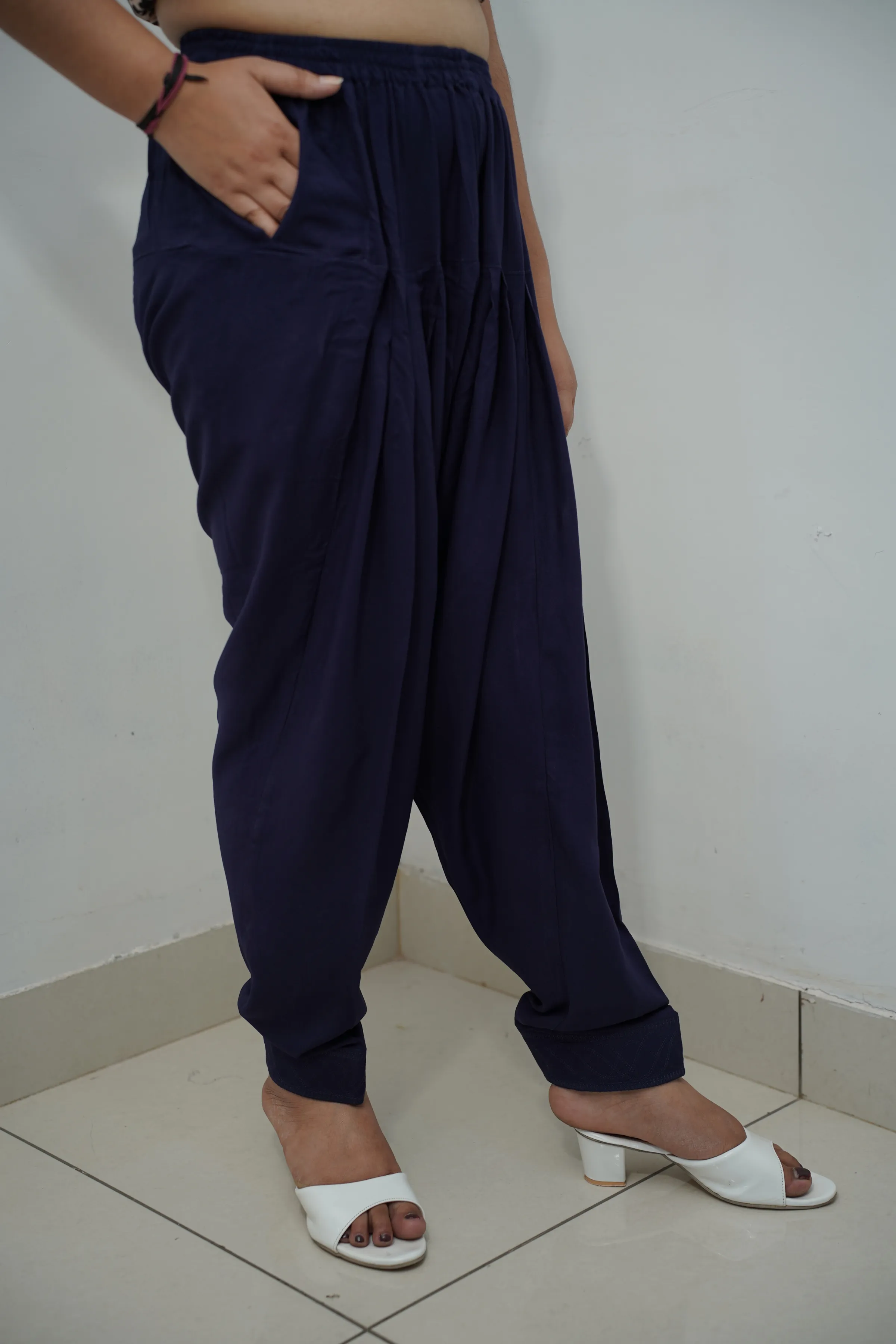 Navy Blue Pleated Rayon Salwar