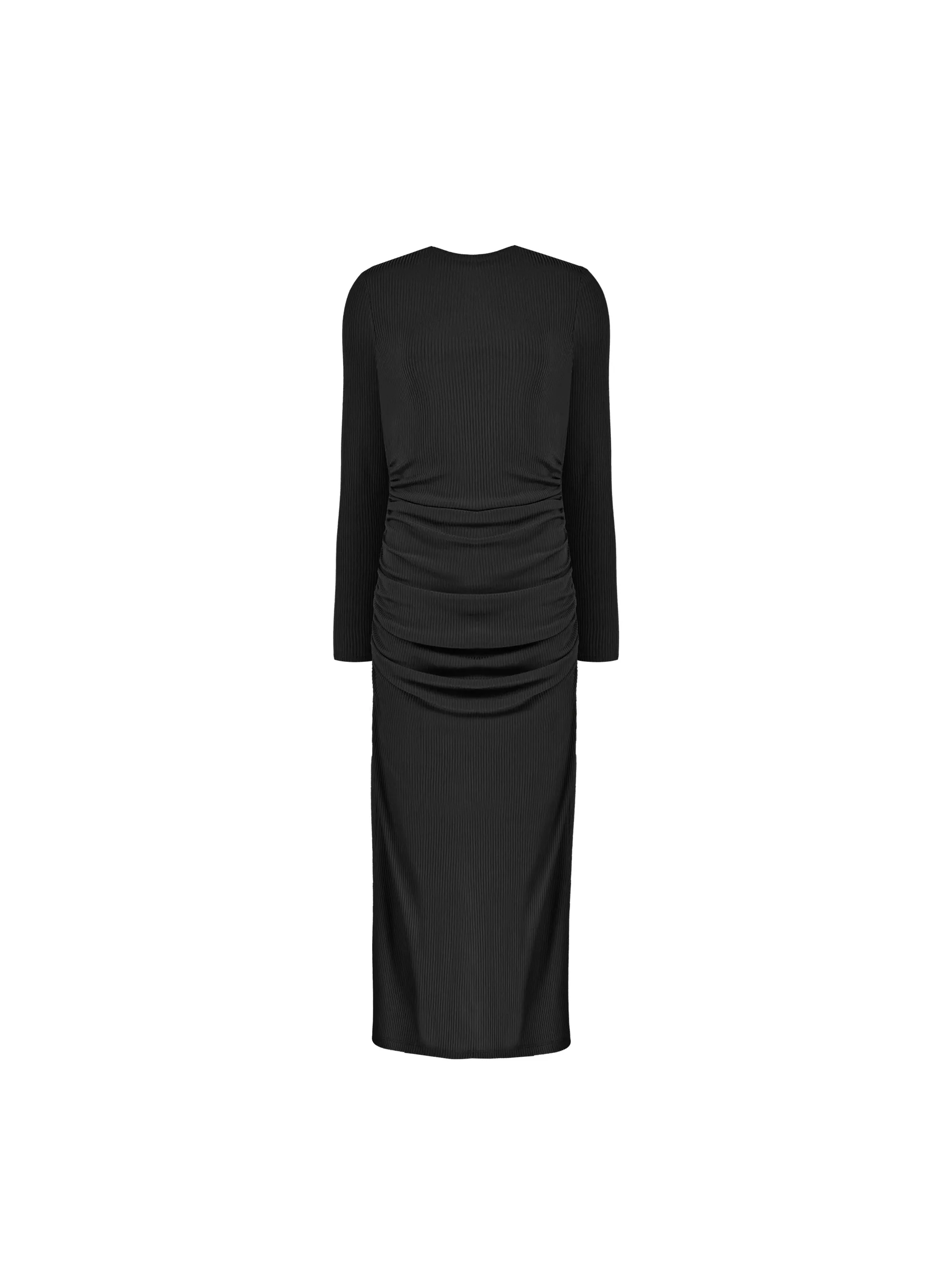 Petite Black Ribbed Jersey Gathered Dress