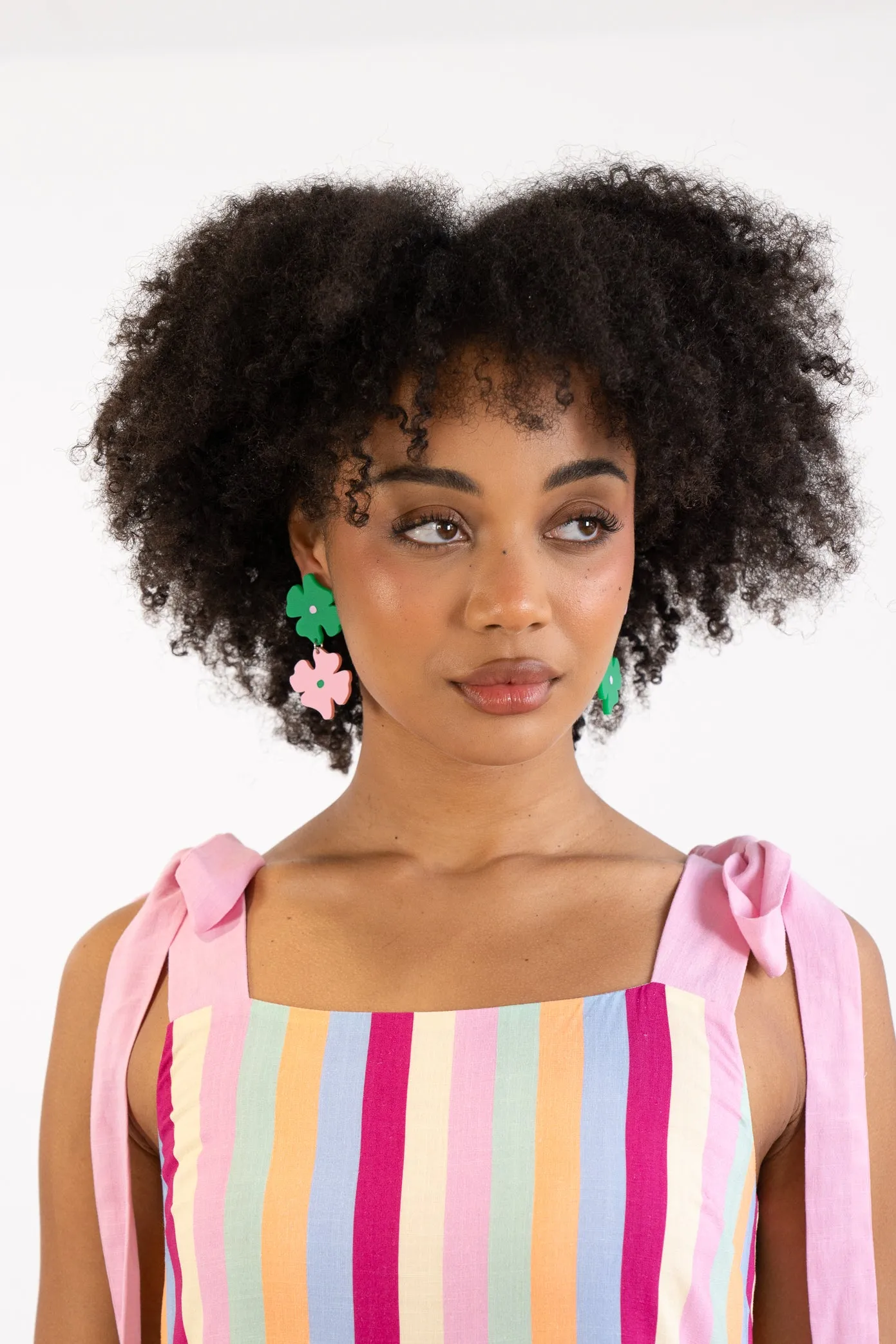 Pink & Green Blossom Dangle Earrings