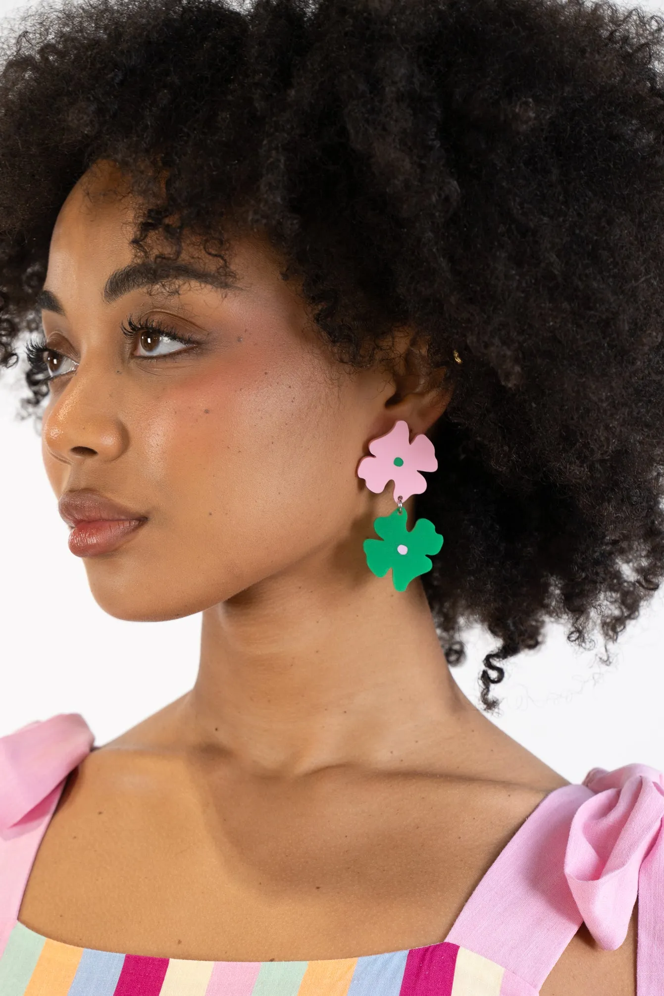 Pink & Green Blossom Dangle Earrings