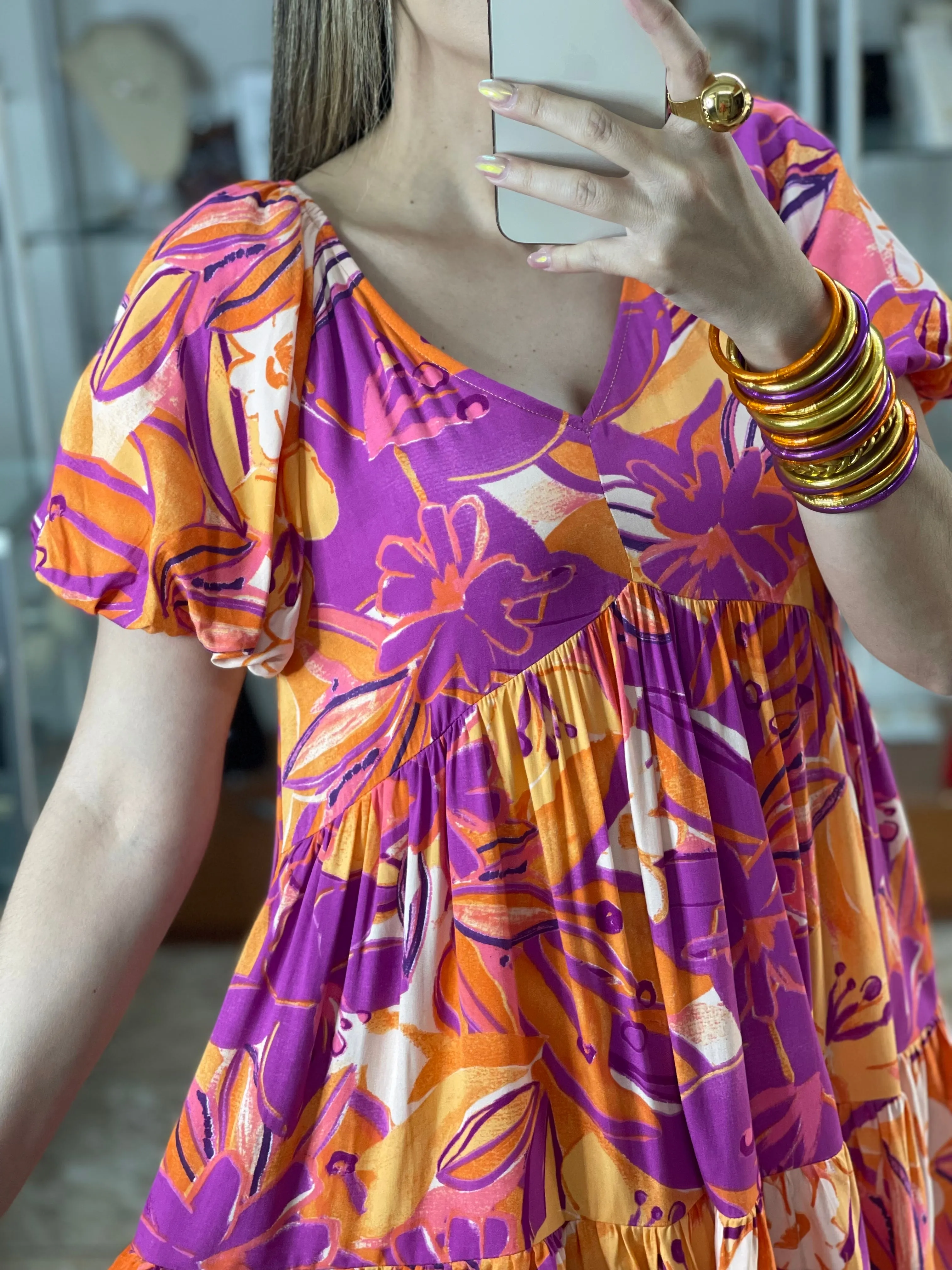 Purple/Orange Floral Print Dress