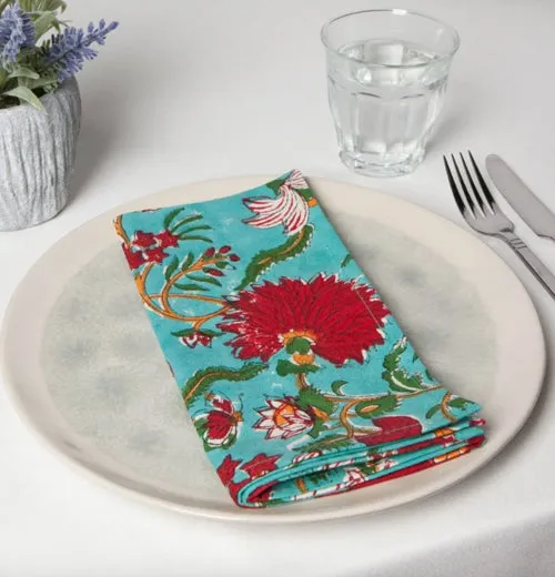 "Block Print Dahlia" Napkins (Set of 4)