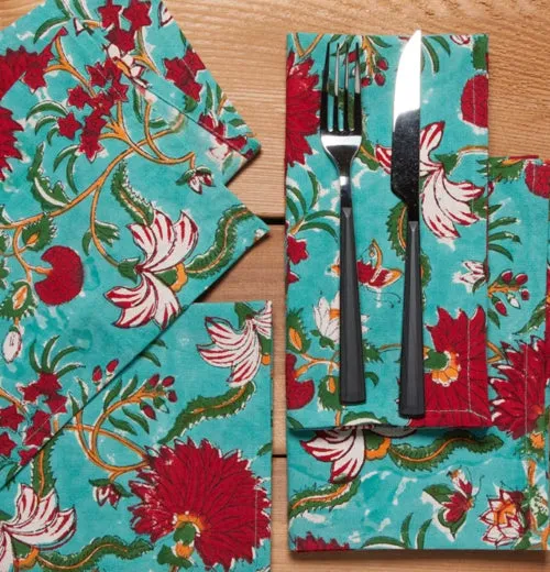 "Block Print Dahlia" Napkins (Set of 4)