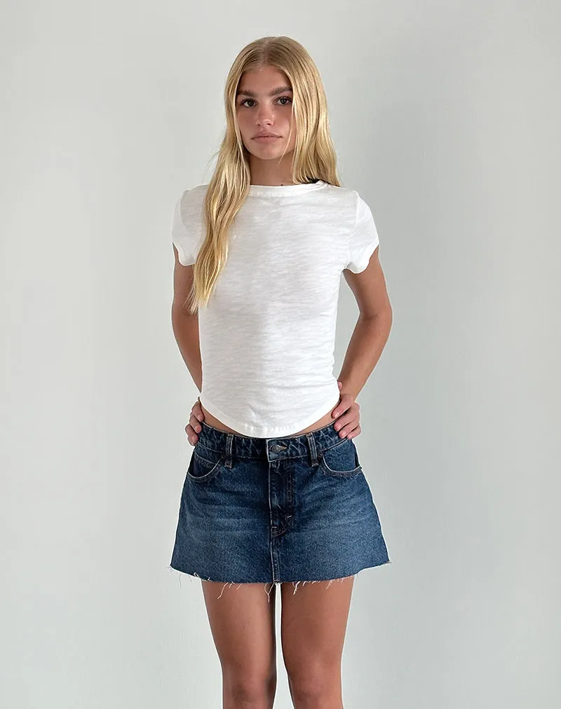 Raw Hem Denim Mini Skirt in Mid Blue Used