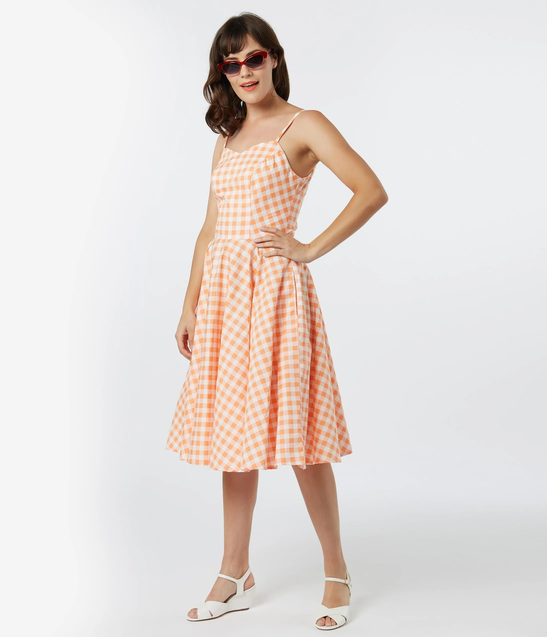 Retro Style Pink Gingham Ray Swing Dress