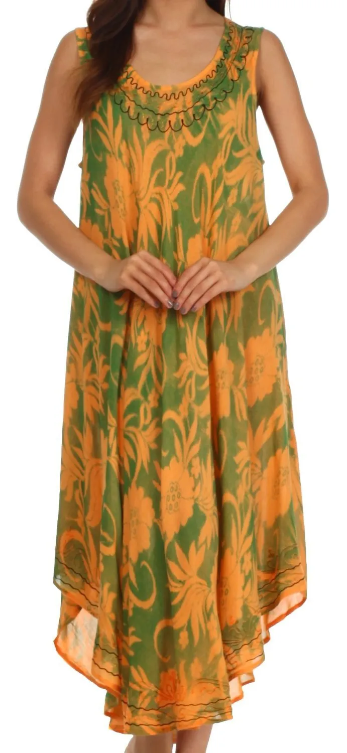 Sakkas Floral Embroidered Tank Sheath Caftan Dress