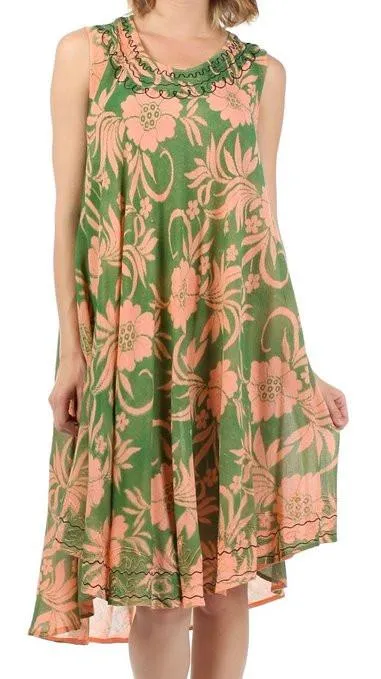 Sakkas Floral Embroidered Tank Sheath Caftan Dress