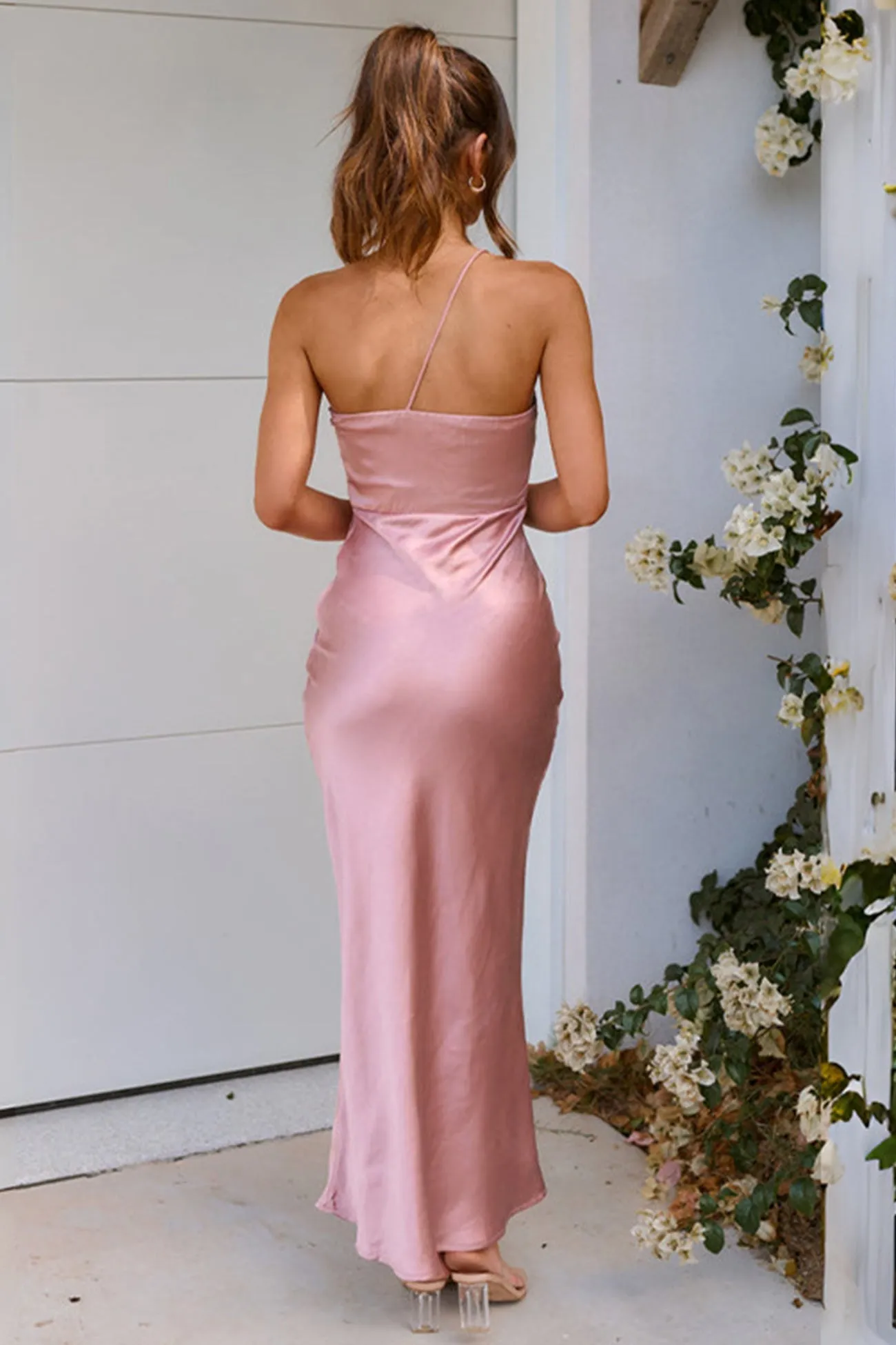 Satin One-shoulder Waisted Midi Dress