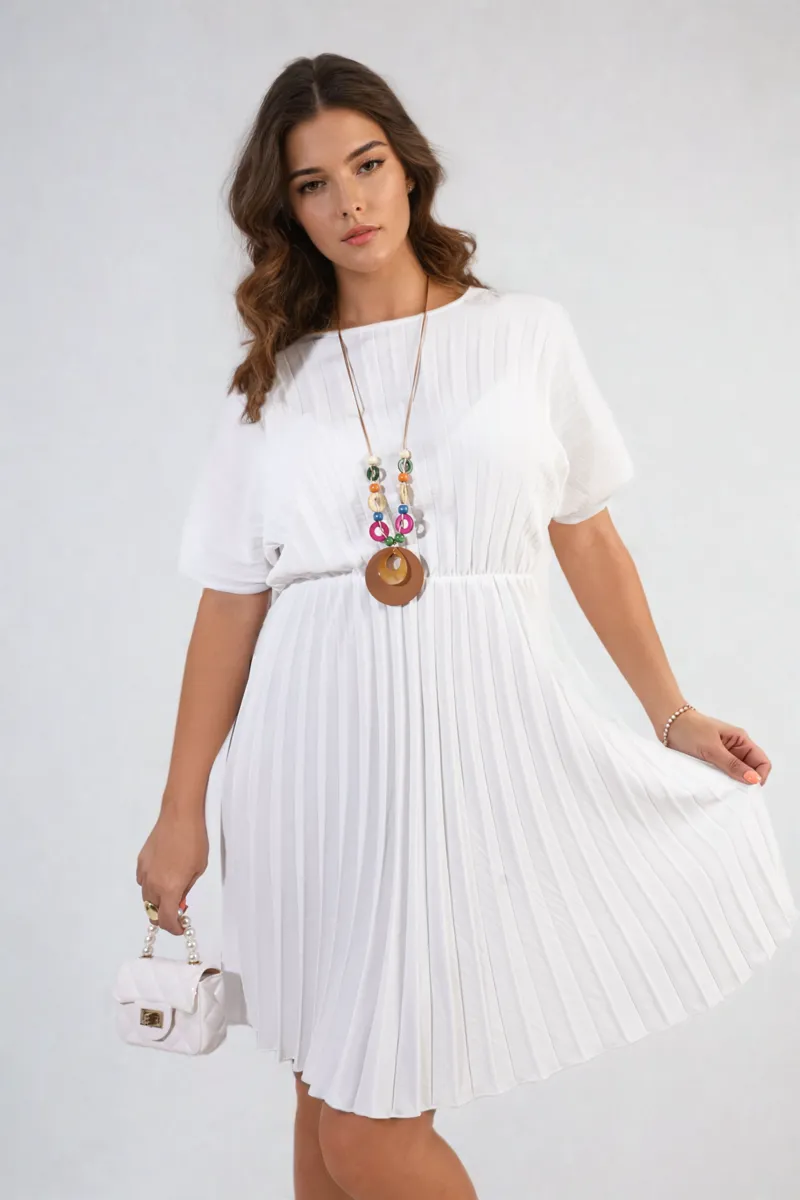 Short Sleeve Pleated Midi Dress