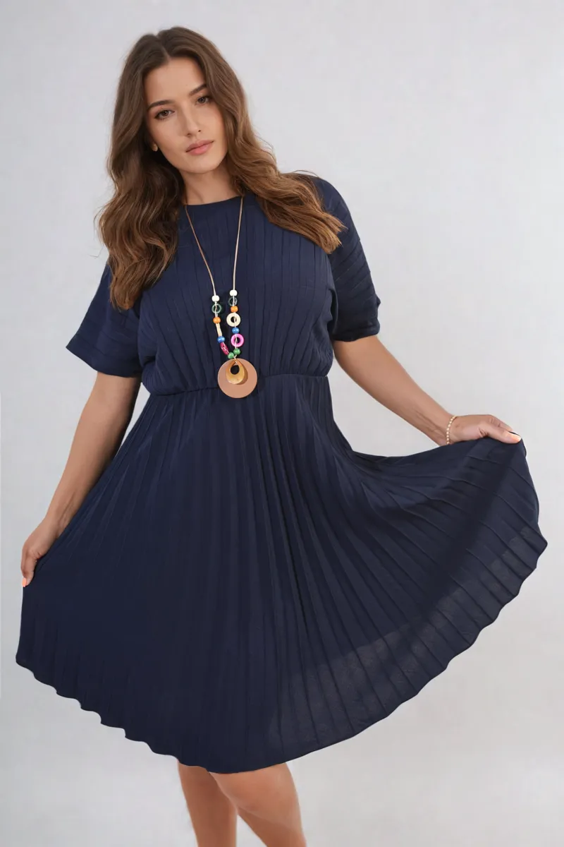 Short Sleeve Pleated Midi Dress