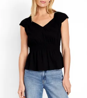 Smocked Waist Top for Women Black Jack