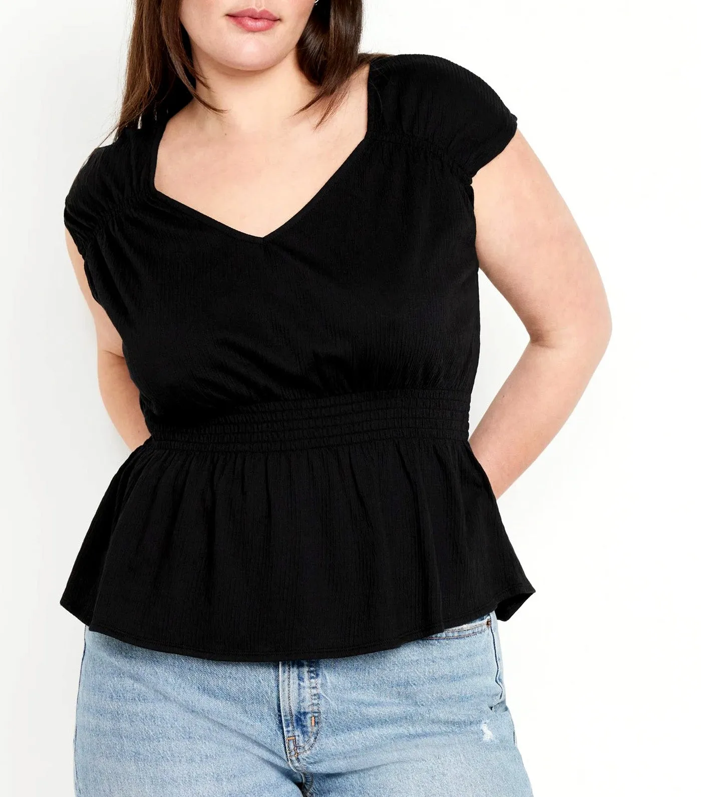 Smocked Waist Top for Women Black Jack