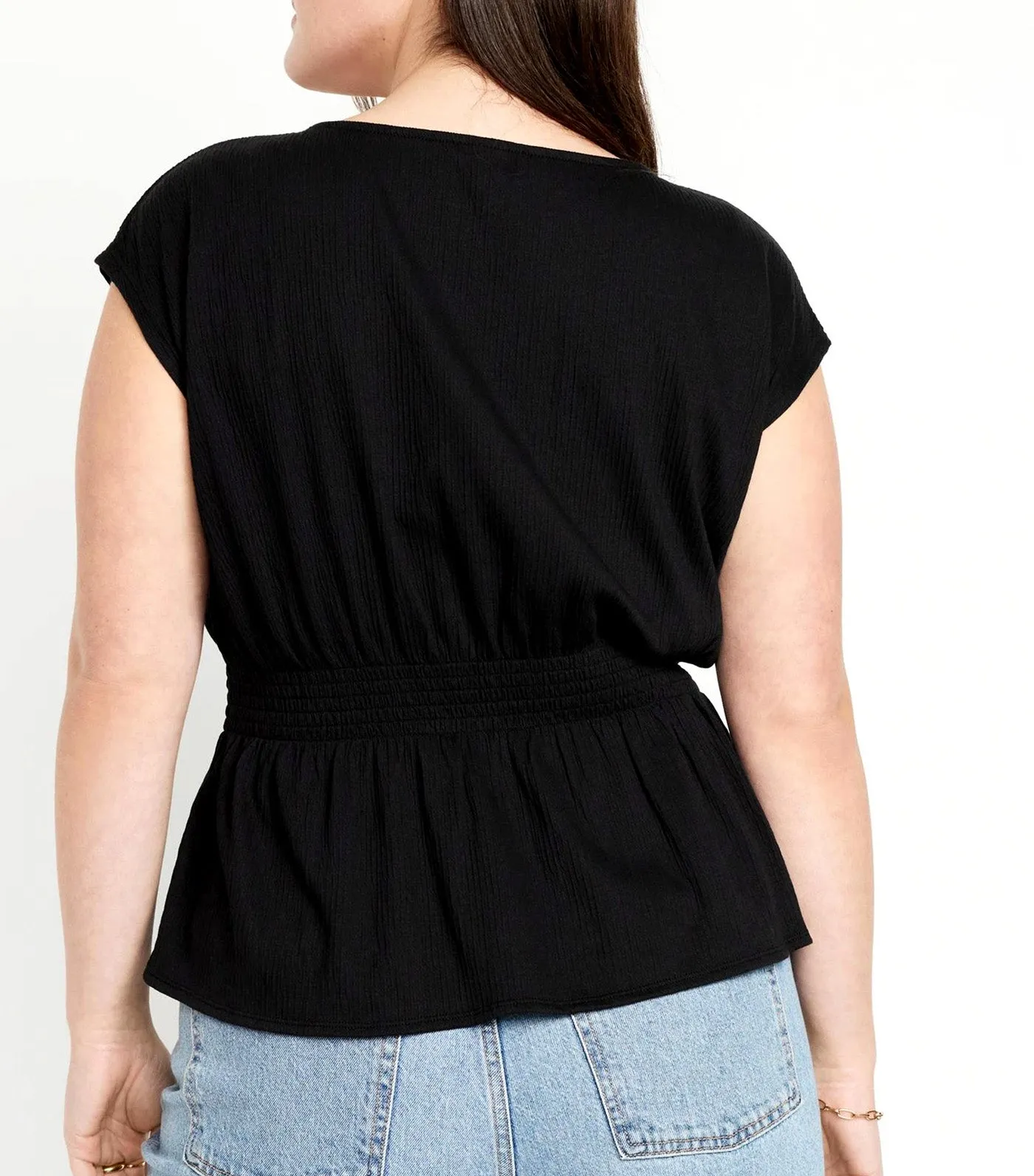 Smocked Waist Top for Women Black Jack