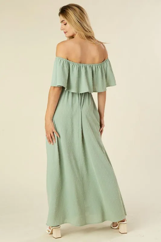 Swiss Dot Off-Shoulder Maxi Dress