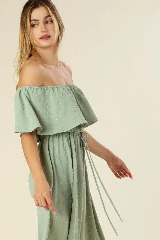 Swiss Dot Off-Shoulder Maxi Dress