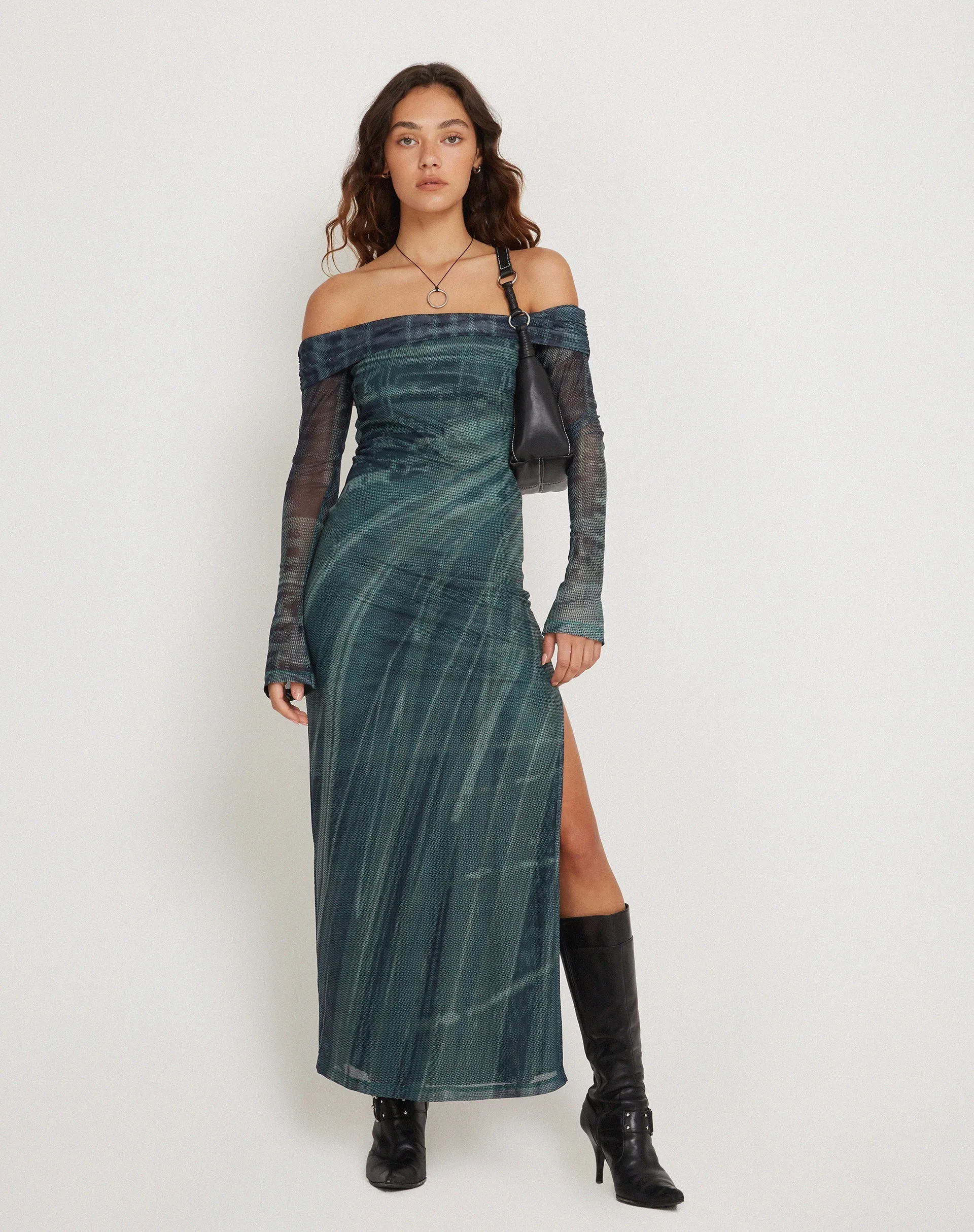 Terra Bardot Midi Dress in Cityscape Green