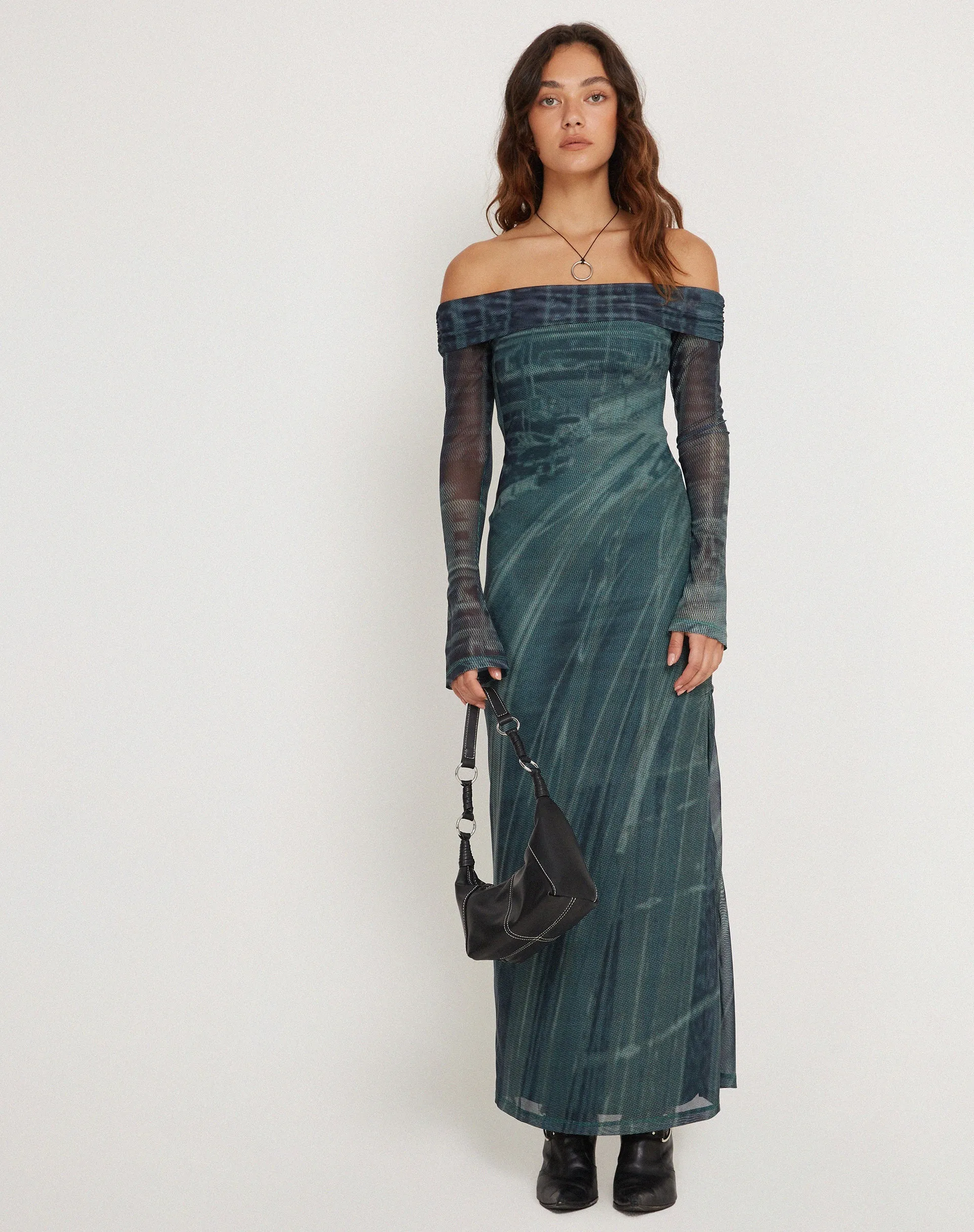 Terra Bardot Midi Dress in Cityscape Green