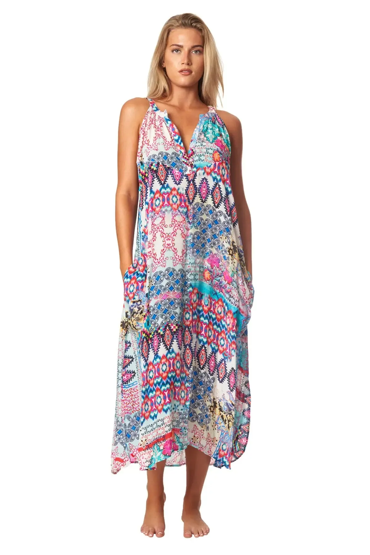 Stylish Tribal Ikat Print Vacation Dress for Resort Getaways