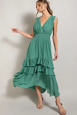 V NECK RUFFLE MAXI DRESS