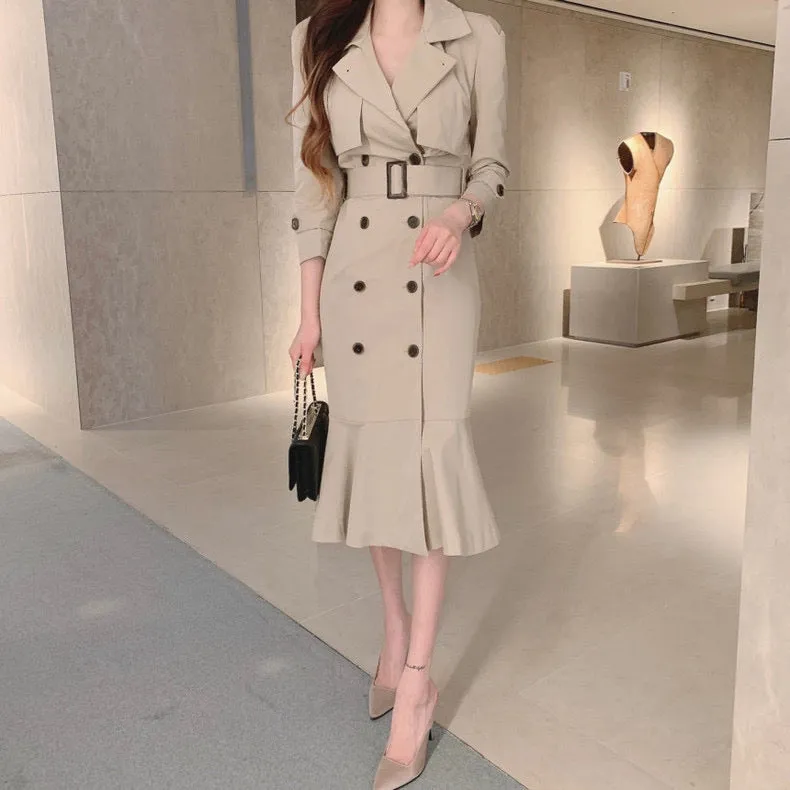 Vio Elegant Pleated Blazer Dress with Belt