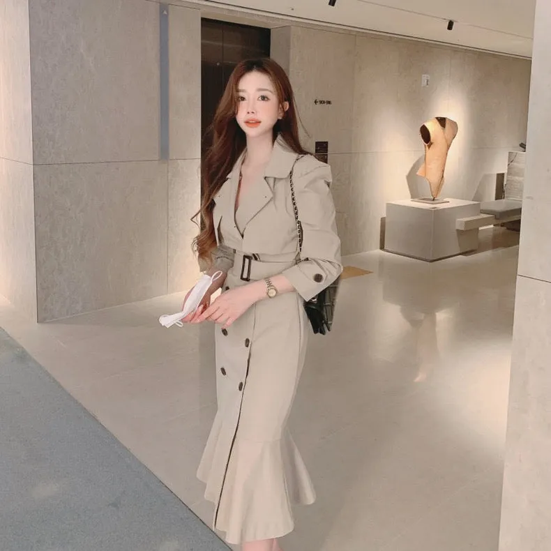 Vio Elegant Pleated Blazer Dress with Belt