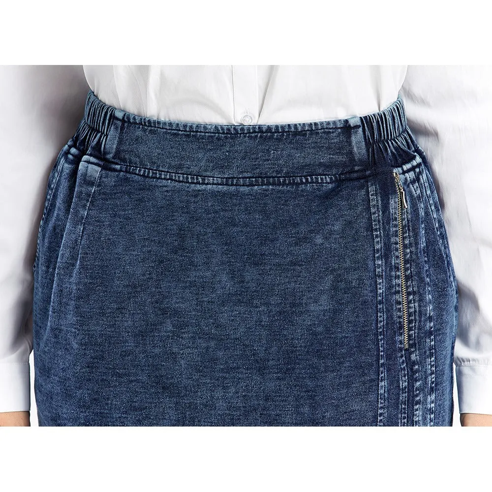 Women Denim Skirt High Flexibility Slim Fit Dress Casual Woven Skirt