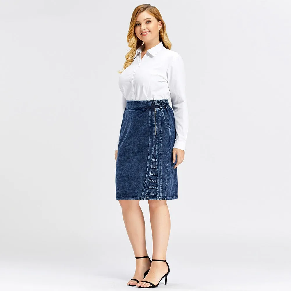 Women Denim Skirt High Flexibility Slim Fit Dress Casual Woven Skirt