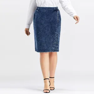 Women Denim Skirt High Flexibility Slim Fit Dress Casual Woven Skirt