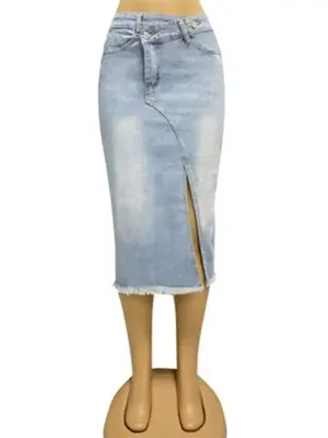 Women’s button slit high waist denim skirt