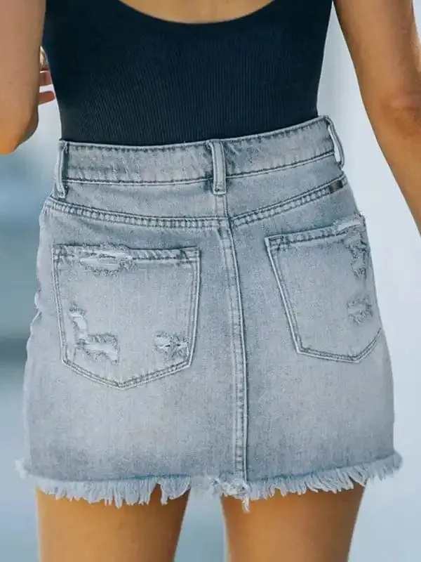 Women’s New Casual Ripped Denim Skirt