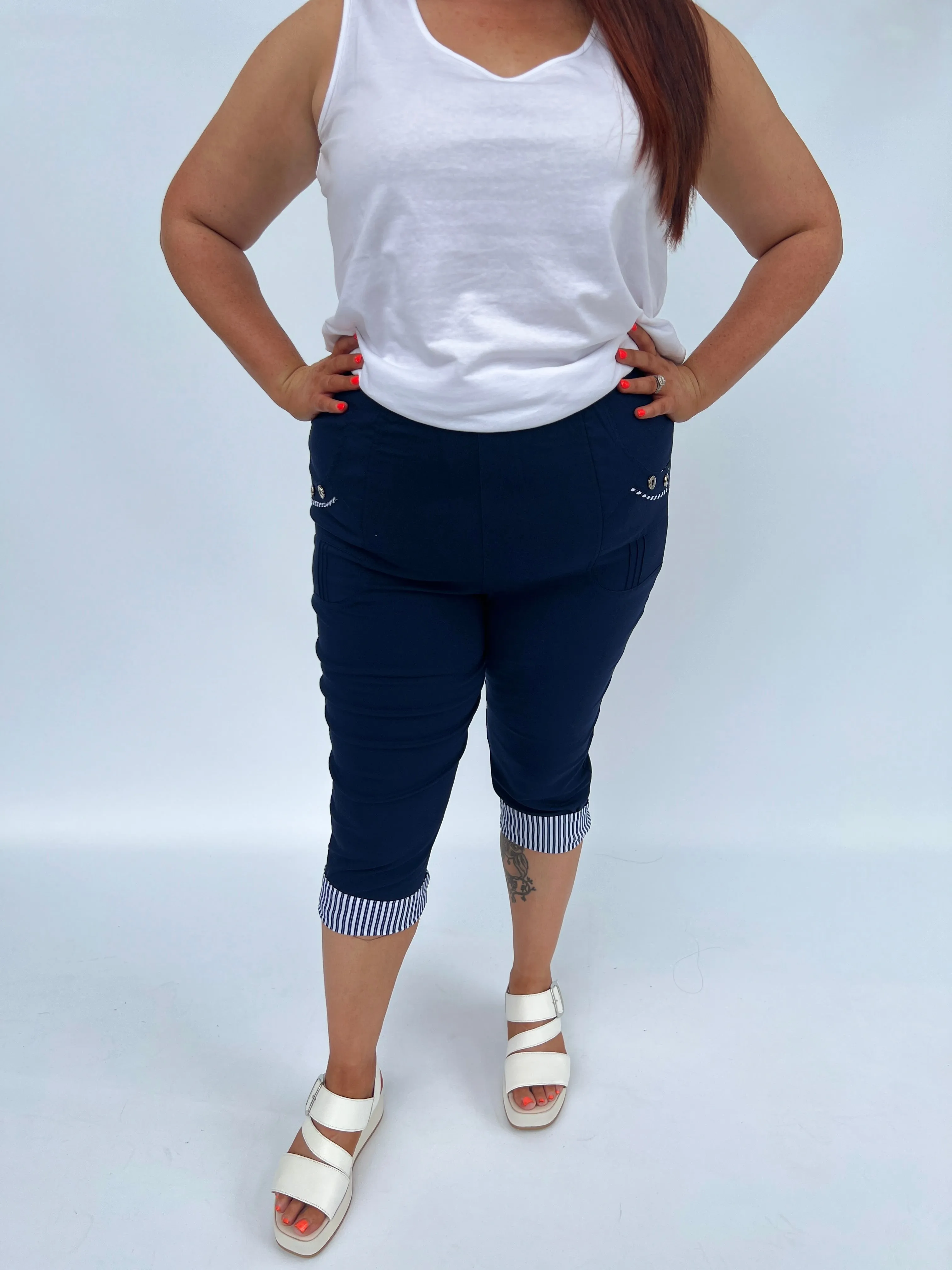 Zuri Striped Crops in Navy